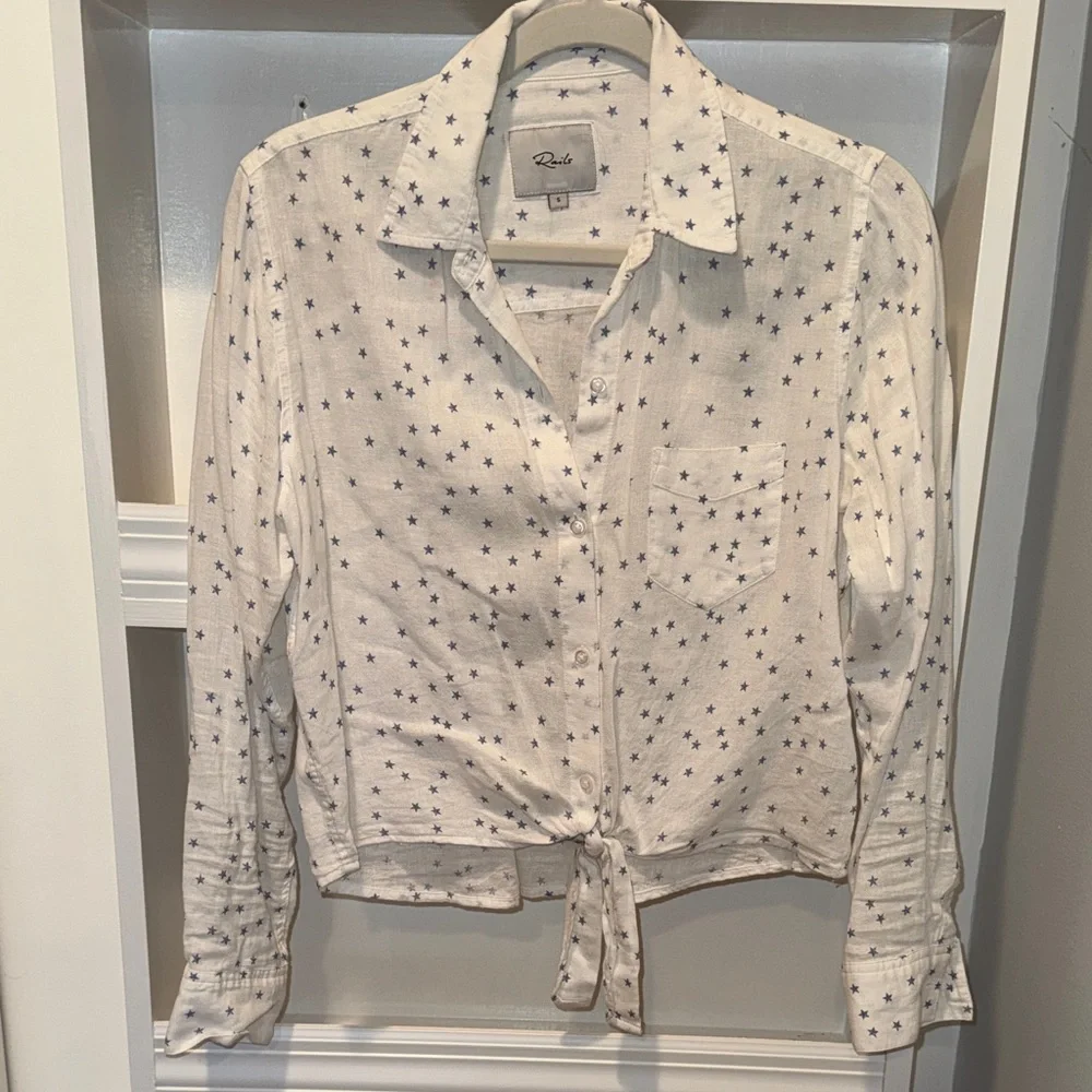Rails White Button Down with Blue Stars - Picture 1 of 3